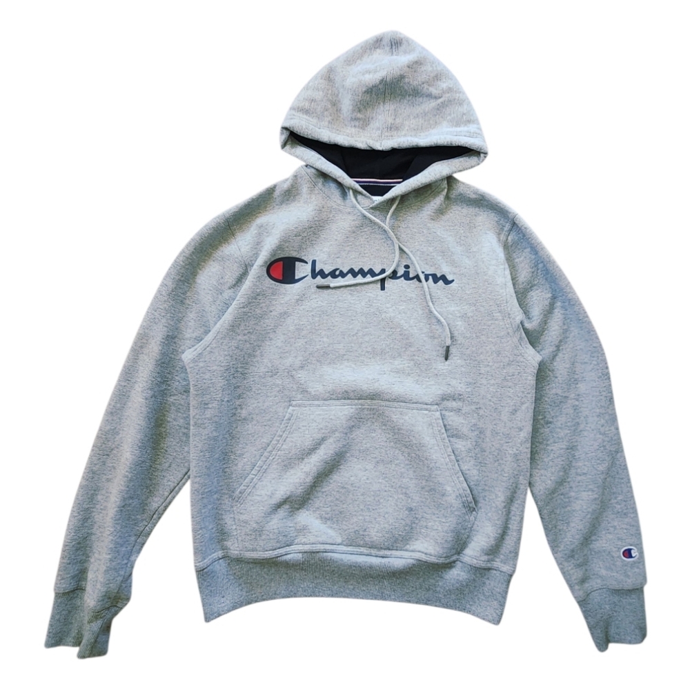 Champion Powerblend Oversized Hoodie Gray Heather GF89H Logo Sweatshirt S Y2K